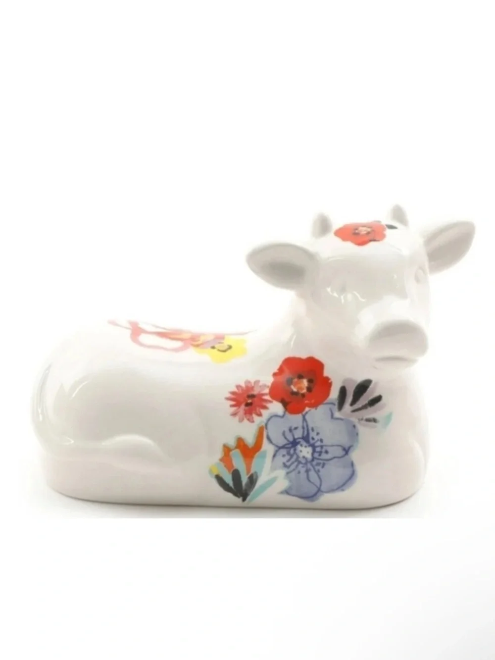 The Pioneer Woman White Floral Cow Butter Dish with Red Base NIB Rare
